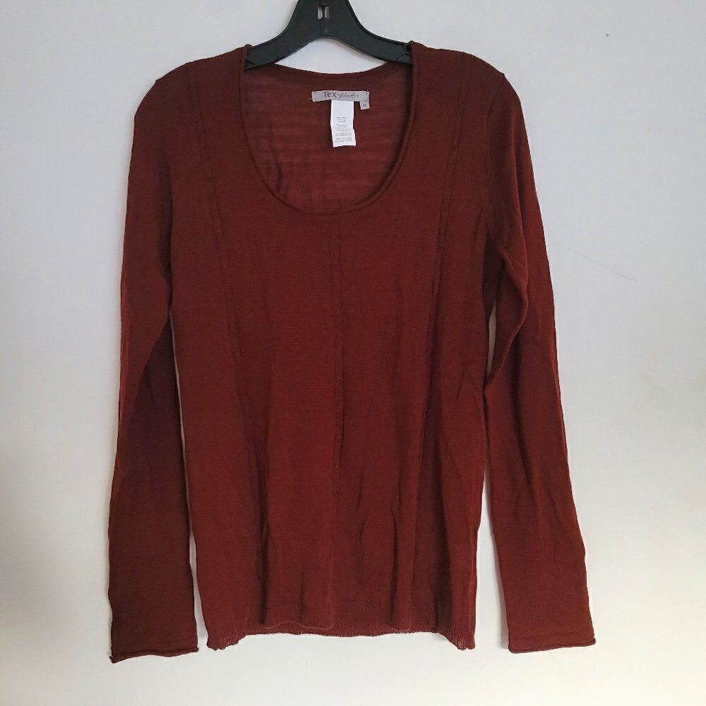TEX by MaxAzria Light Knit Long Sleeve Brown Sweater Top Size Medium